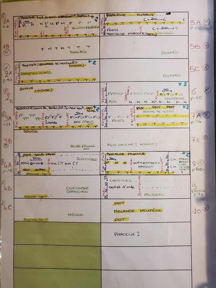 description des planches du potager